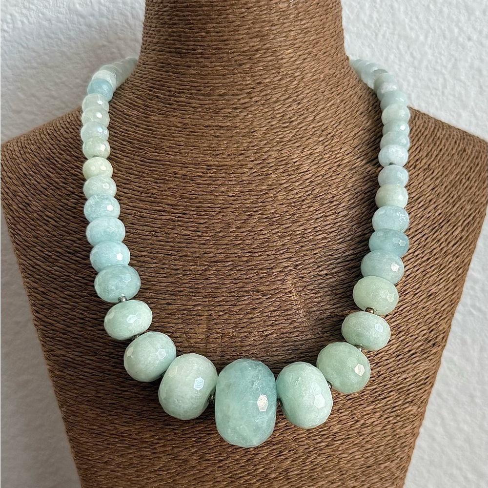 BARSE Natural Aquamarine and Sterling Silver Graduated Bead Necklace